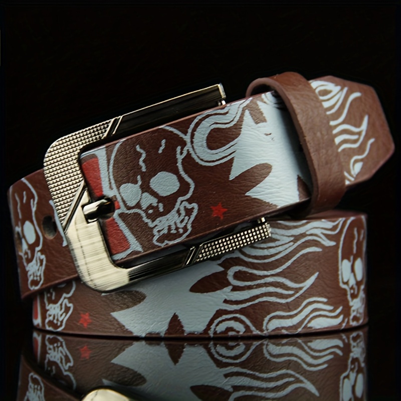 Men's Skull Print Belt with Buckle
